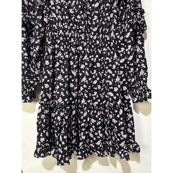 Stellah Tie-Neck Mini Dress Black Floral Print Size Medium NWT - Picture 8 of 14